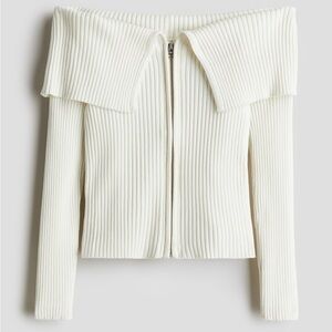 H&M Off-Shoulder Ribbed Cream Sweater